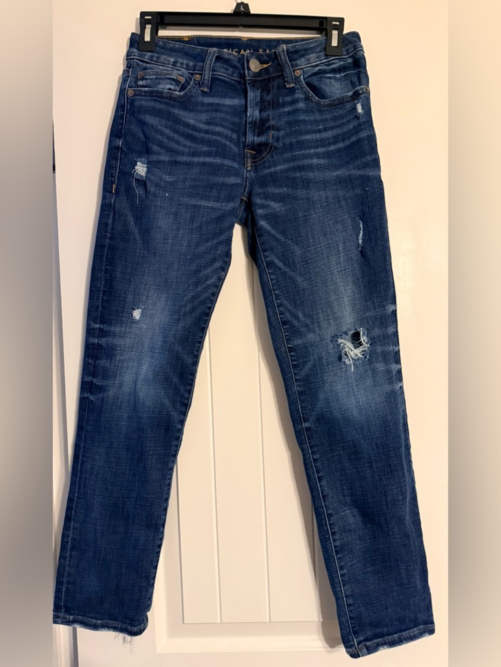 American Eagle Outfitters Blue Distressed Skinny Jeans Slim Straight Size 26x28